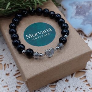 Náramok ZARREL z minerálu OBSIDIÁN ČIERNY a AQUA AURA MC-B-1028